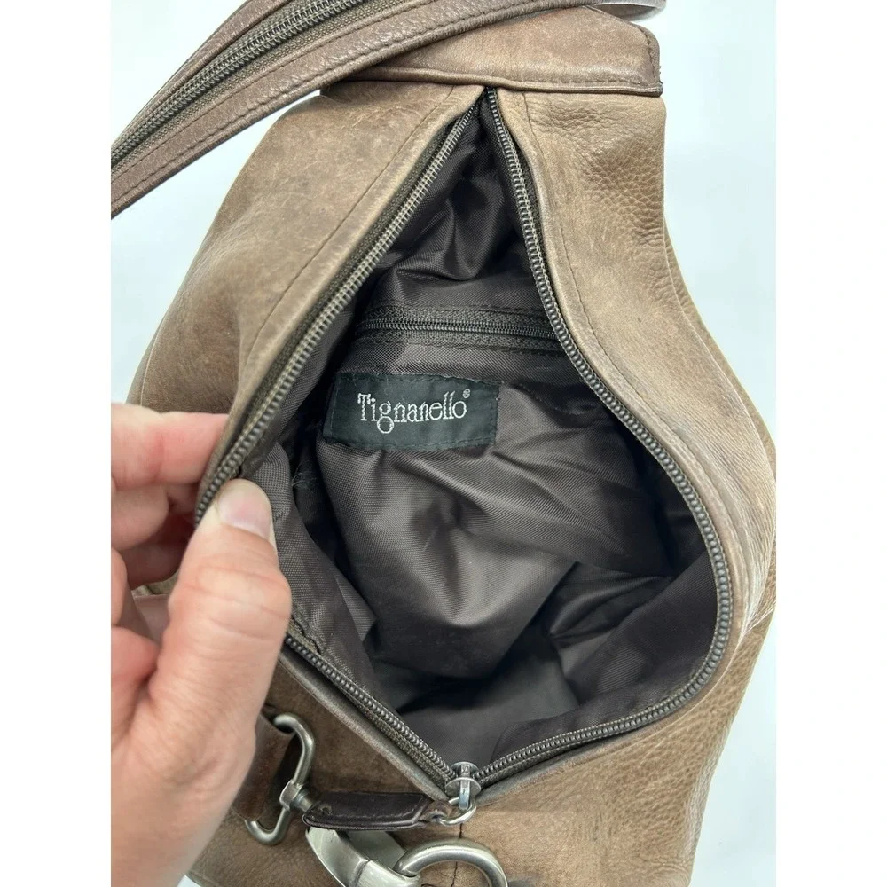 Vintage Tignanello Brown Leather Sling Bag Convertible Backpack Y2K Teardrop